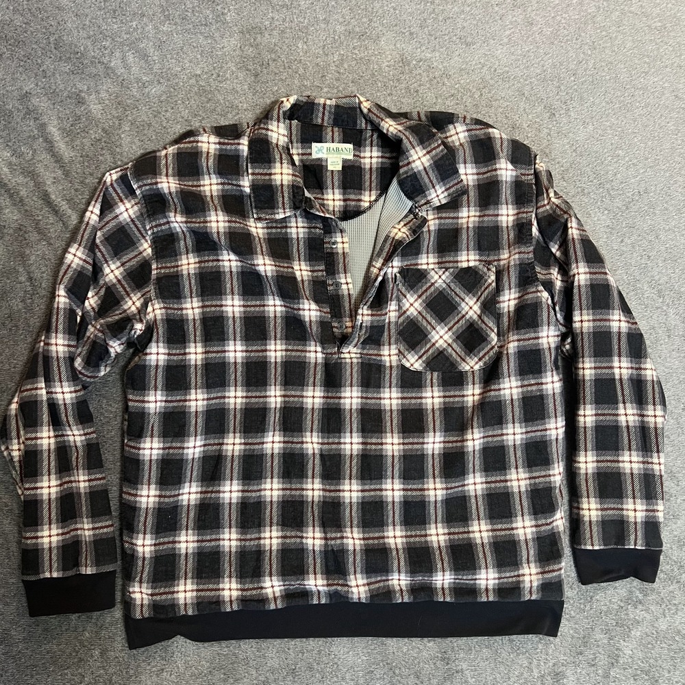 Haband Men's XL Black Plaid Pullover Thermal Lined Flannel Cotton Blend  Shirt